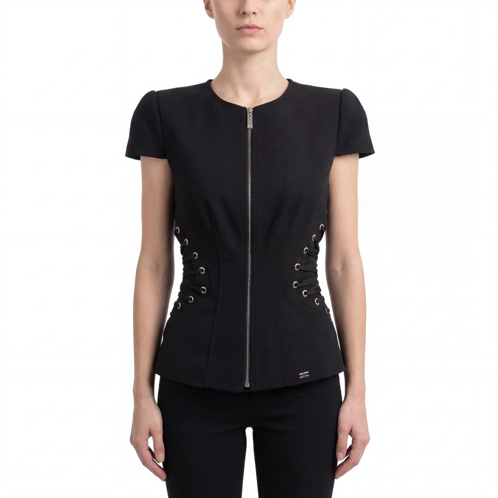 ELISABETTA FRANCHI Lace-Up Corset Style Jacket Top Black IT‎ 42